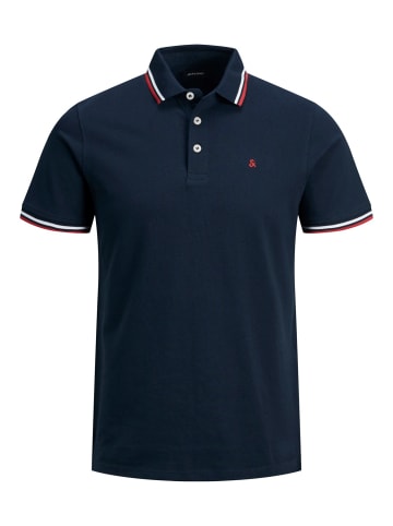 Jack & Jones Polo Shirt JJEPAULOS Sommer Hemd Kragen Pique Cotton in Navy