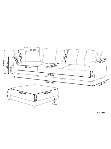 Beliani 2-tlg 3-Sitzer Sofa SIGTUNA in Grau/Schwarz
