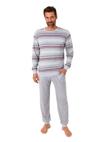 NORMANN Schlafanzug lang Pyjama Bündchen Kuschel interlock in grau-mel.