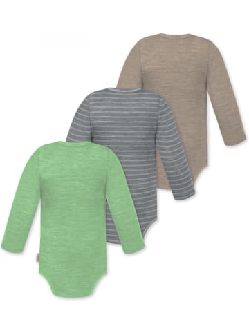 Normani Outdoor Sports 3er Pack Baby Merino Langarmbody Tuai in Beige/Grau/Grün