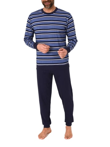 NORMANN Langarm Schlafanzug Pyjama Bündchen Streifen - 86161 in navy