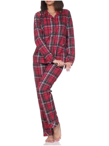 NORMANN Schlafanzug Pyjama langarm durchknöpfbar Jersey in rot