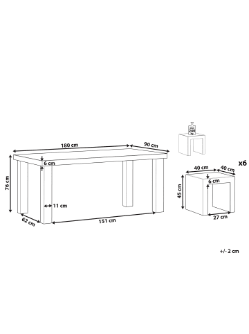 Beliani 7-tlg Gartentisch Set TARANTO in Grau