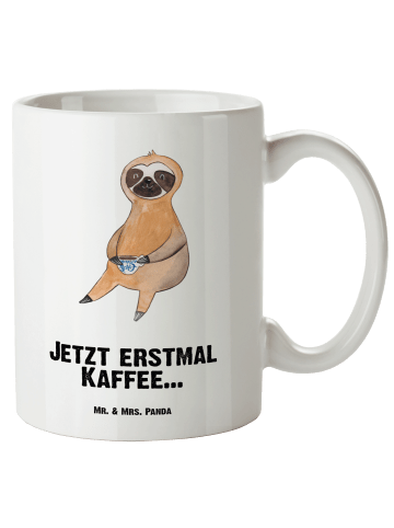 Mr. & Mrs. Panda Steinguttasse Faultier Kaffee mit Spruch in Weiß