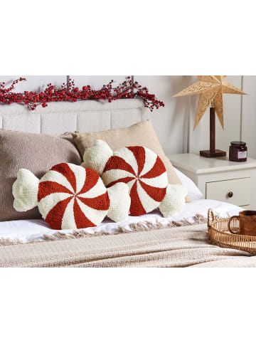 Beliani 2er-Set Dekokissen SPIRAL CANDY in Rot/Weiß