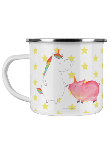 Mr. & Mrs. Panda Camping Emaille Tasse Einhorn Schwein ohne Spruch in Weiß