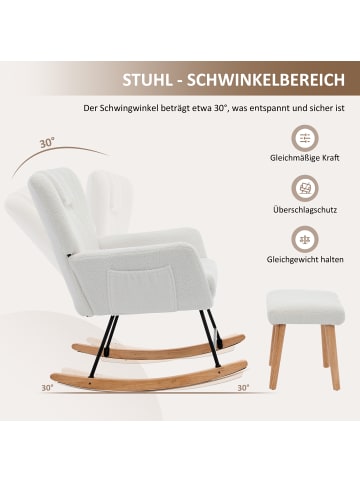 ABRIHOME Schaukelstuhl inklusive Fußhocker, Gepolsterter Relaxsessel in weiß