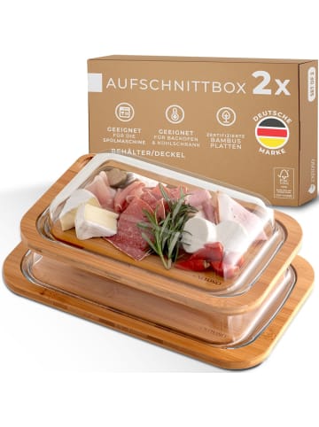 Exitoso EXITOSO Holz Multifunktionsbrett - mit Glaskuppel - 2er Set - Frischhaltebehält