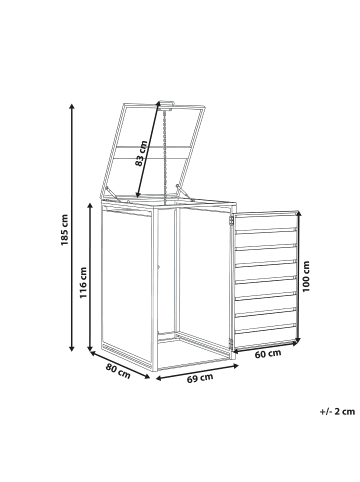 Beliani Mülltonnenbox POLICORO in Grau/Braun - (W) 69 x (H) 116 x (L) 80 cm