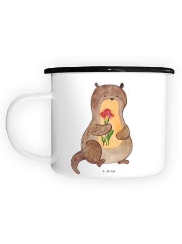 Mr. & Mrs. Panda XL Emaille Tasse Otter Blumenstrauß ohne Spruch in Weiß