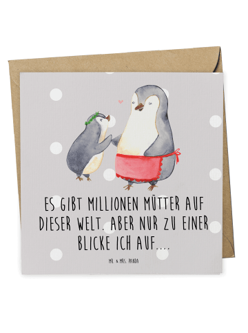 Mr. & Mrs. Panda Deluxe Karte Pinguin mit Kind mit Spruch in Grau Pastell