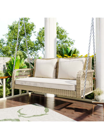 ABRIHOME Hollywoodschaukel in Beige Rattan mit grauen Kissen 2 Sitze