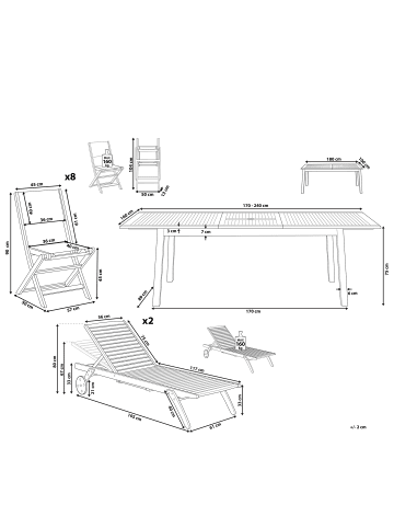 Beliani 11-tlg Gartentisch Set CESANA in Braun/Grau