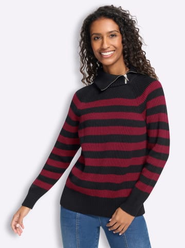 Heine Ringel-Pullover in schwarz-kirsche-geringelt