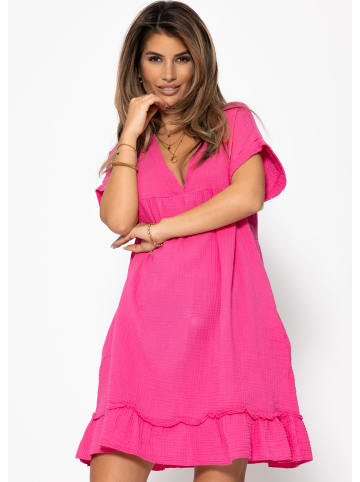 SASSYCLASSY Musselin Kleid mit V-Ausschnitt in Pink