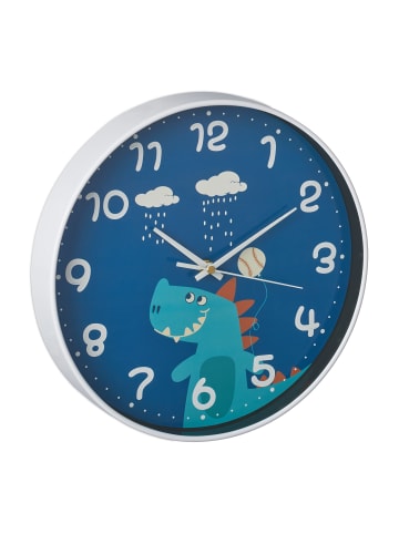 relaxdays Kinder-Wanduhr "Dinosaurier" in Blau - Ø 29,5 cm