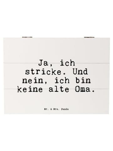 Mr. & Mrs. Panda Truhe Holz Ja, ich stricke. Und... mit Spruch in Weiß