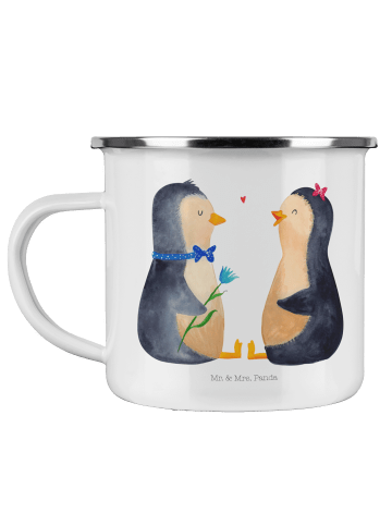 Mr. & Mrs. Panda Camping Emaille Tasse Pinguin Pärchen ohne Spruch in Weiß