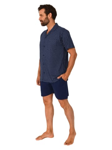 NORMANN Kurzarm Schlafanzug Shorty Pyjama durchknöpfbar in hellblau