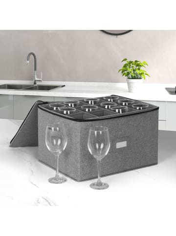 2 x Aufbewahrungsbox für Geschirr "Gläser" in Grau - (B)41,5 x (H)27 x (T)34 cm