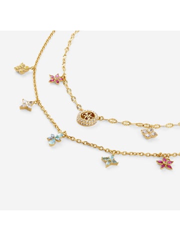 Guess Damen-Kette zweireihig Flowers Bunt/Goldfarben
