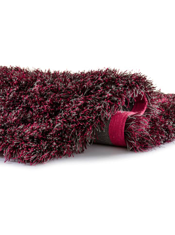 Peyer-Syntex Moderner Hochflorteppich 120 cm rund grau rot in grau rot