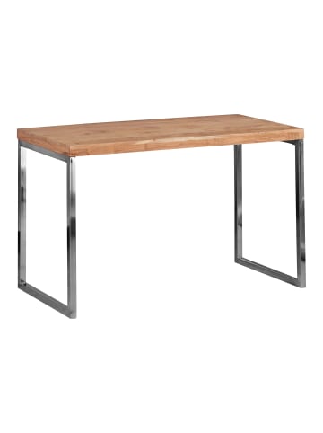 KADIMA DESIGN Schreibtisch Massivholz | Rustikal-Stil, Metall-Gestell, 50kg Belastbar in Beige
