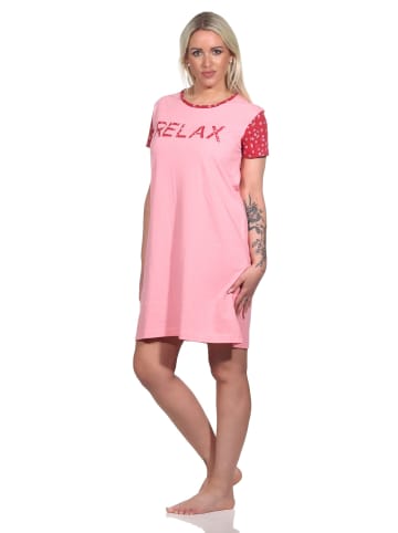 NORMANN Kurzarm Nachthemd Casual Look - 74896 in rosa