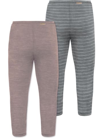 Normani Outdoor Sports 2er Pack Baby Merino Unterhose mit Füßen in Grau/Rosa