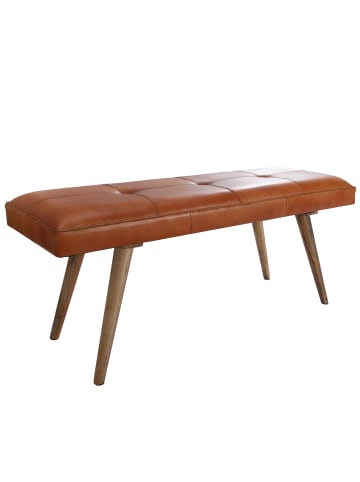 KADIMA DESIGN Retro-Sitzbank aus Ziegenleder und Holz, stabil, 200 kg Belastbarkeit