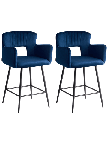 Beliani 2er-Set Barhocker SANILAC in Blau/Schwarz