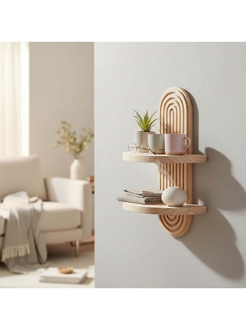 relaxdays 2 x Wandregal in Natur - (B)21,5 x (H)35 x (T)12 cm
