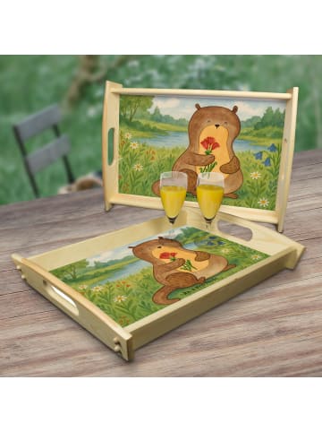 Mr. & Mrs. Panda Servierplatte Holz Otter Blumenstrauß Design oh... in Weiß