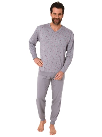 NORMANN Pyjama Schlafanzug langarm Bündchen in grau
