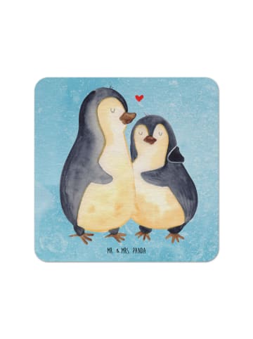 Mr. & Mrs. Panda Getränkeuntersetzer Pinguin umarmen ohne Spruch in Eisblau