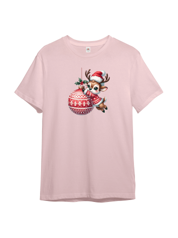 PAULGOS Kinder T-Shirt, Rentier mit Weihnachtskugel in Rosa