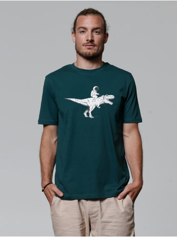 wat? Apparel T-Shirt Astronaut on T-Rex in Dunkelgrün