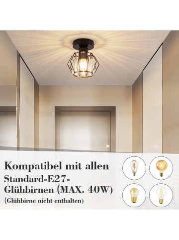 ZMH Deckenleuchte 1-flammige E27 in Schwarz Kristall raute Modern Flurlampe