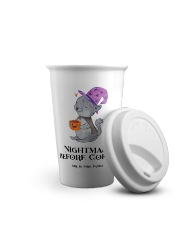 Mr. & Mrs. Panda Isolierbecher Kater Kaffee mit Spruch in Weiß