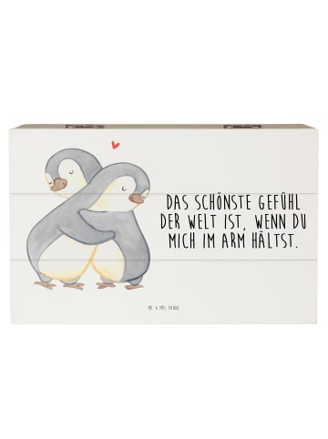 Mr. & Mrs. Panda Holzkiste Pinguine Kuscheln mit Spruch in Weiß