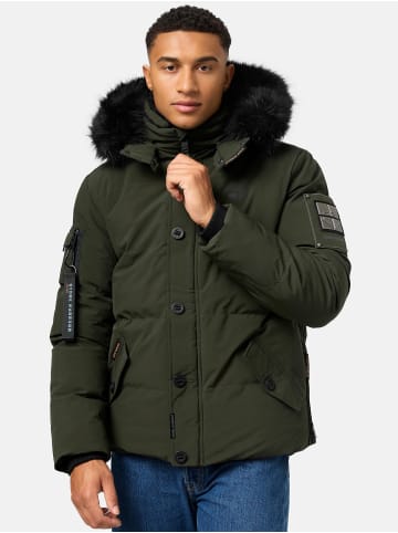 STONE HARBOUR Winterjacke Halvaar in Olive mit schwarzem Fell