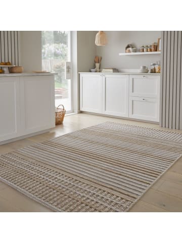 KADIMA DESIGN Maschinenwaschbarer Streifenteppich, ideal für das Familienleben in Beige