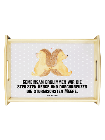 Mr. & Mrs. Panda Serviertablett Igel händchenhaltend mit Spruch in Grau Pastell