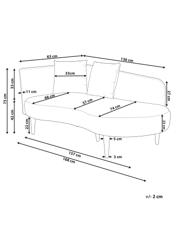 Beliani Chaiselongue CHAUMONT in Rosa/Dunkler Holzfarbton - (W) 168 x (H) 75 x (L) 66 cm