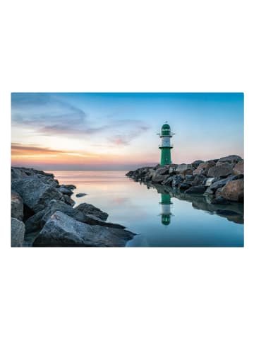 WALLART Leinwandbild - Sunset at the Lighthouse in Blau