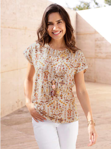 Sieh an! Rundhals-Shirt in elfenbein-rotbraun-bedruckt