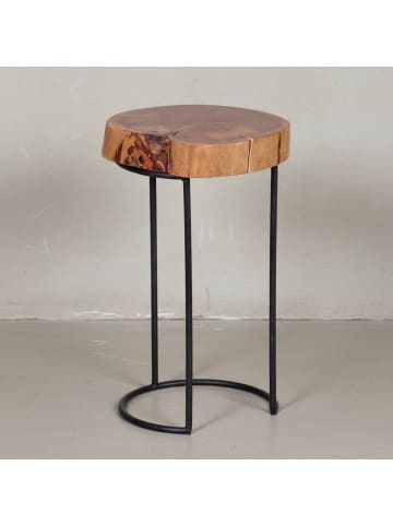 KADIMA DESIGN Beistelltisch aus Massivholz, Baumstamm-Tischplatte im Landhausstil in Beige