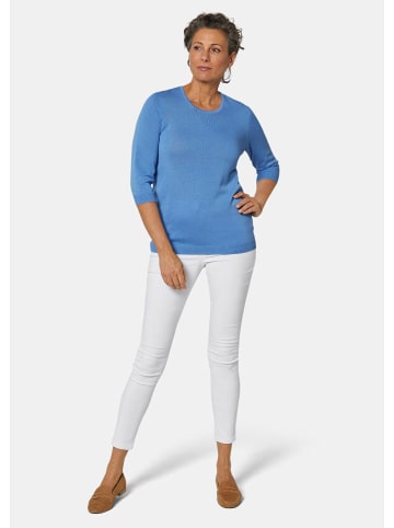 GOLDNER Rundhalspullover Sommerlicher Strickpullover mit Ajourmuster in jeansblau