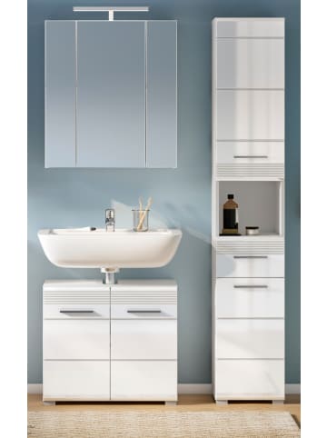 Inn.Furn Badmöbel-Set weiß Hochglanz, 3-teilig 105 cm, Badkombination mit Spiegelschrank
