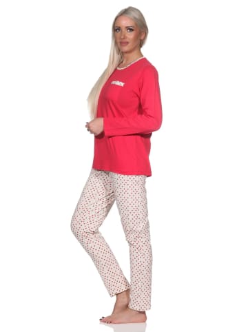 NORMANN Schlafanzug langarm Pyjama Pyjamahose Tupfen Punkte Optik - 86405 in pink